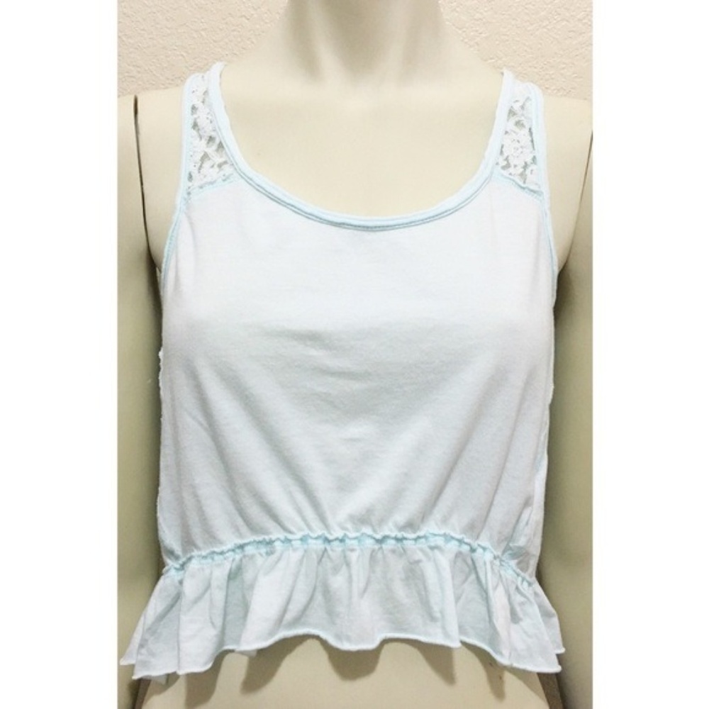 Hollister Small Baby Blue and White Lace Crop Top